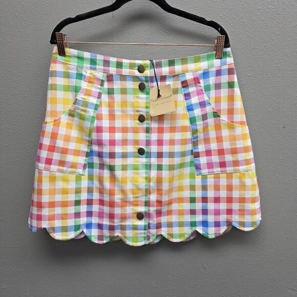 Smak Parlour Dresses & Skirts - Smak Parlour Skirt Womens Large Rainbow Gingham Button Front Scallop Hem